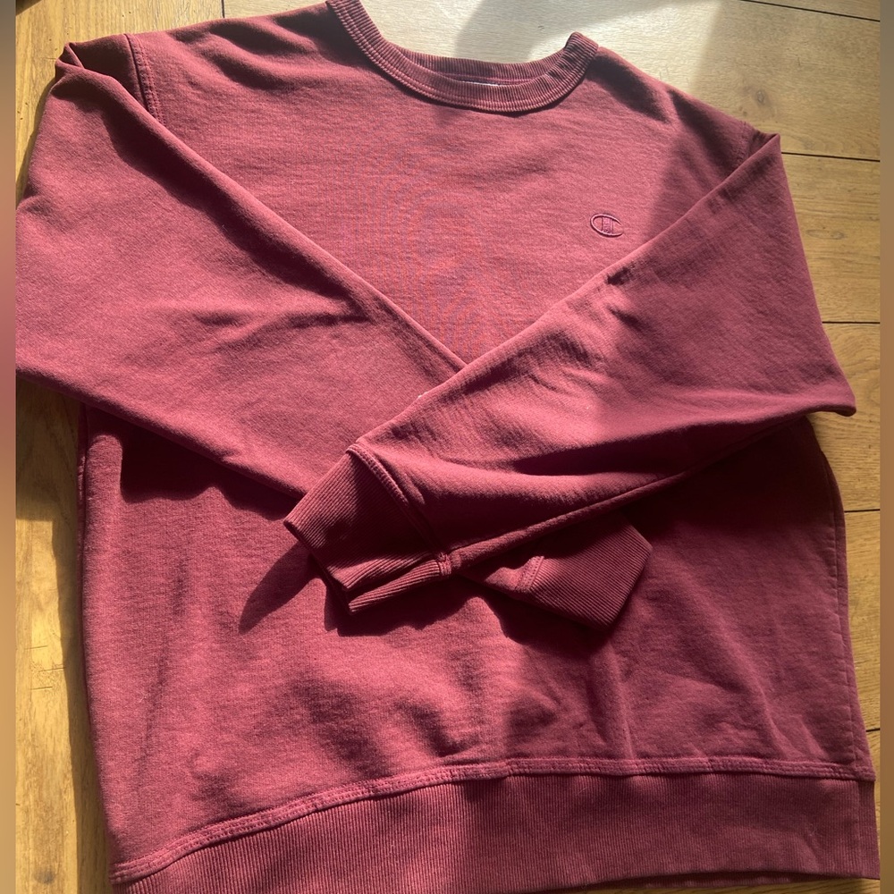 Champion, large, maroon, long sleeve, crew neck, althletic wear